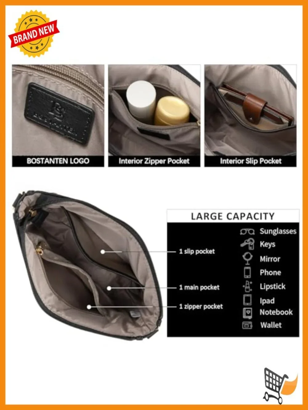 Women's Vegan Leather Crossbody Hobo Bag With Wide Shoulder Strap